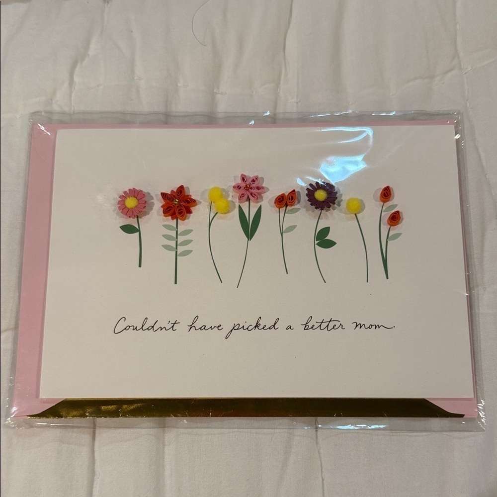 Floral Greeting Card with Pink and Gold Accents